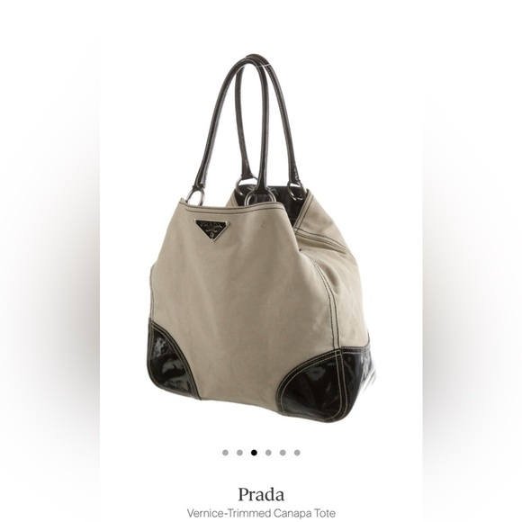 Prada Vernice-trimmed canapa tote - Picture 3 of 8
